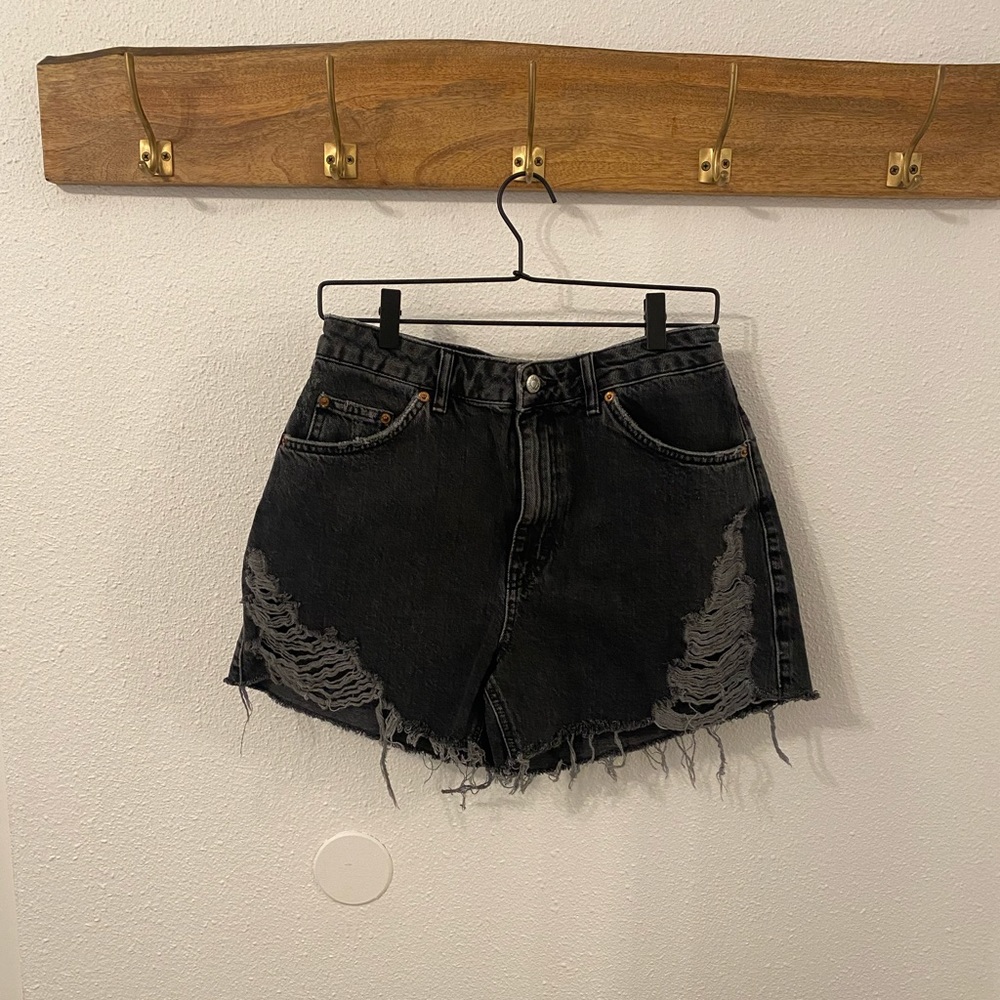 Topshop Denim High Waisted Ripped Jean Shorts